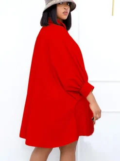 Long Sleeves Button Loose Mini Shirt Dress