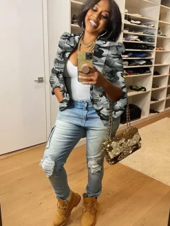 Long Sleeves Camouflage Print Jacket