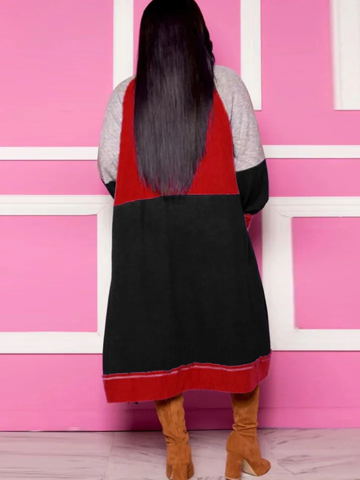 Long Sleeves Color Block Long Cardigan