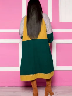 Long Sleeves Color Block Long Cardigan