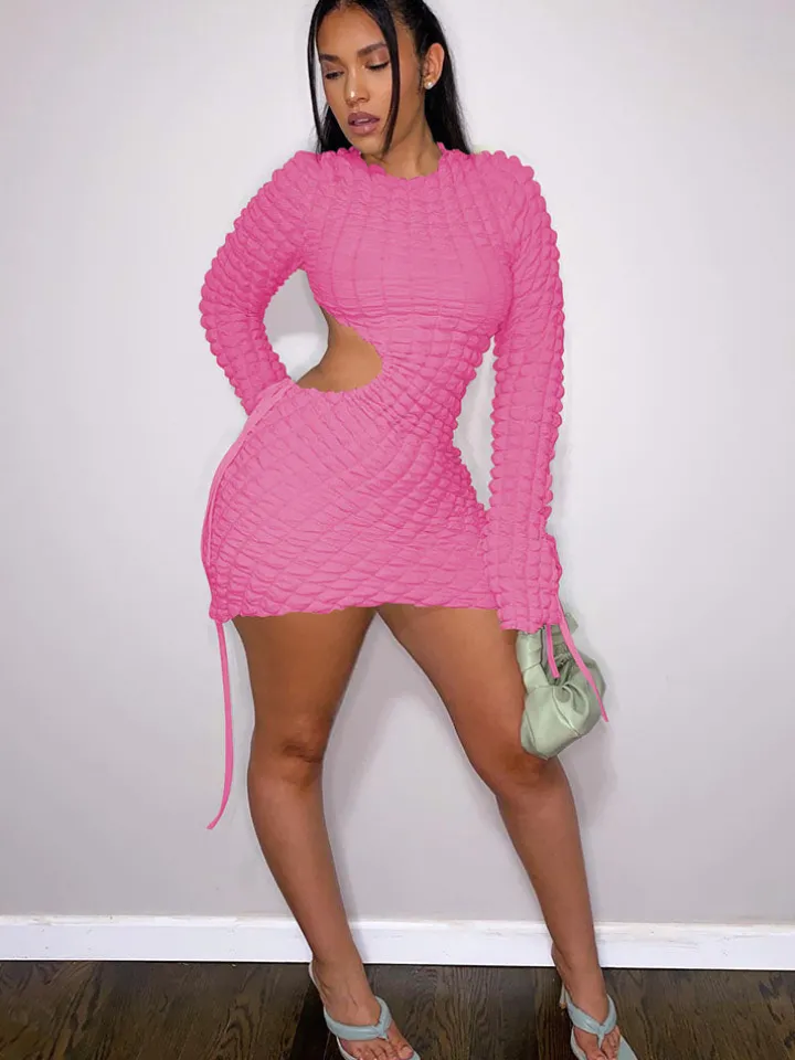 Long Sleeves Cut-Out Bubble Mini Dress