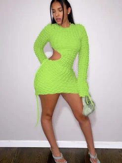 Long Sleeves Cut-Out Bubble Mini Dress