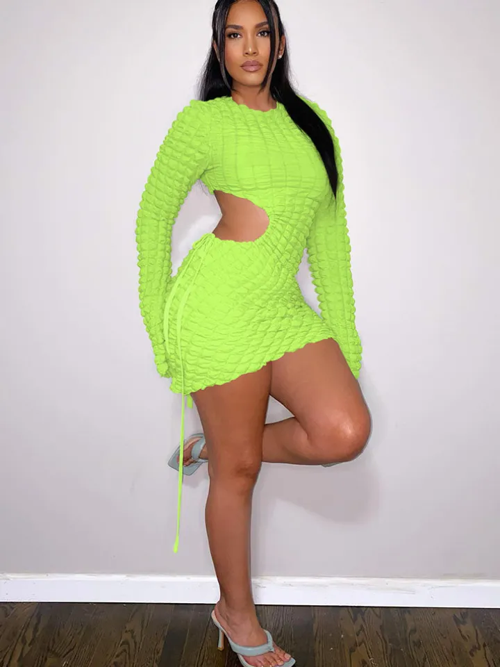Long Sleeves Cut-Out Bubble Mini Dress