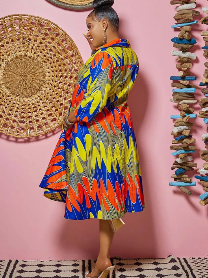 Long Sleeves Figure Print Midi Shirt Dress