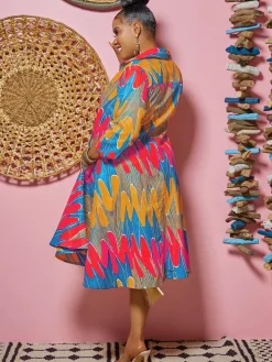 Long Sleeves Figure Print Midi Shirt Dress