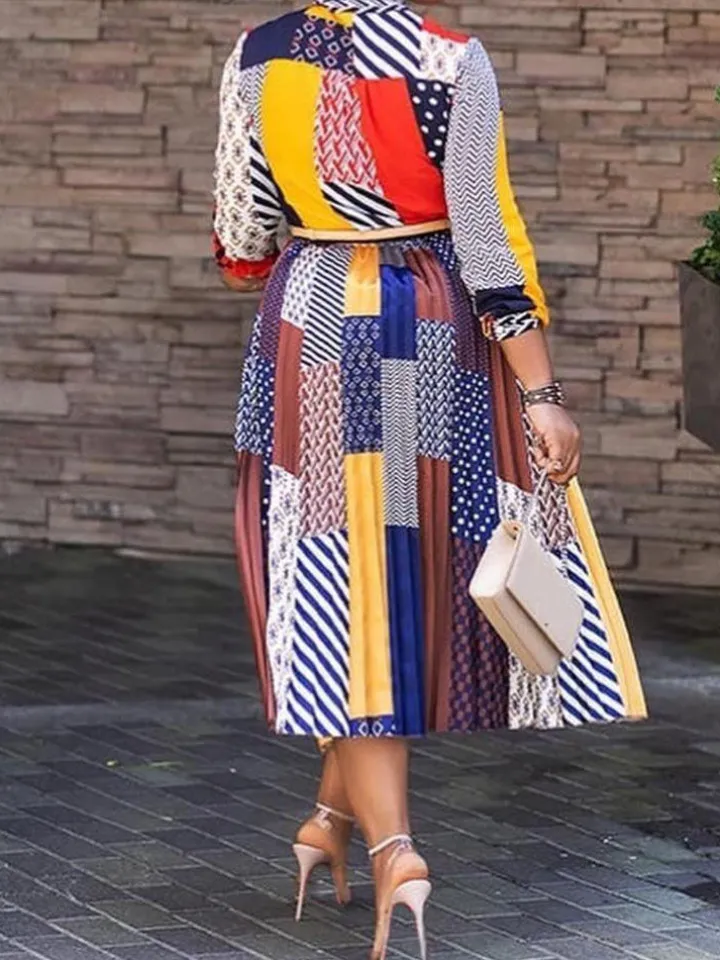 Long Sleeves Figure Print Midi Dresss