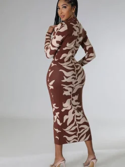 Long Sleeves Lapel Button Midi Dress