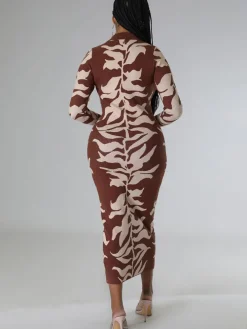 Long Sleeves Lapel Button Midi Dress