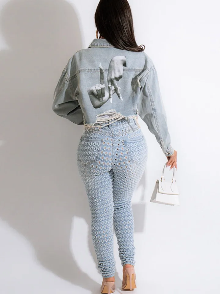 Long Sleeves Lapel Denim Jacket