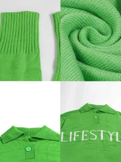 Long Sleeves Ribbed Knit Letter Print Sweaters