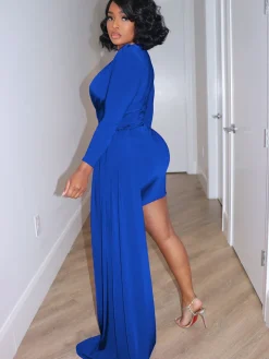 Long Sleeves Shoulder Pad Bodycon Mini Dress