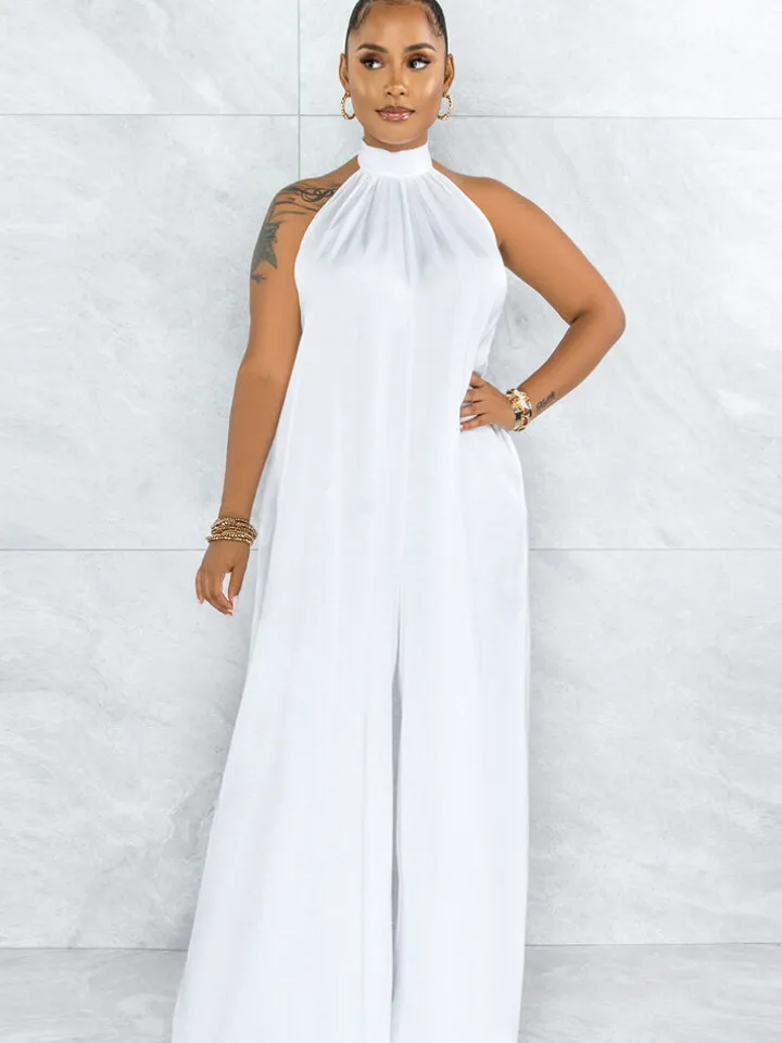 Loose Fit Halter Backless Wide Leg Jumpsuit