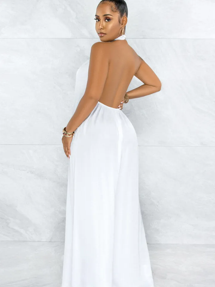 Loose Fit Halter Backless Wide Leg Jumpsuit