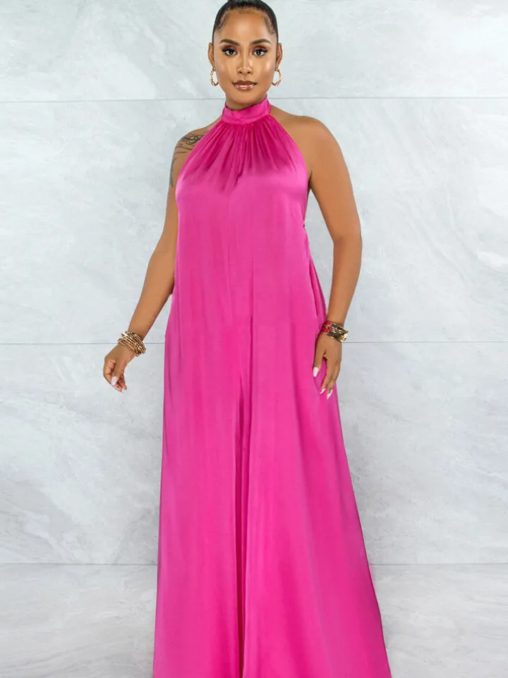 Loose Fit Halter Backless Wide Leg Jumpsuit