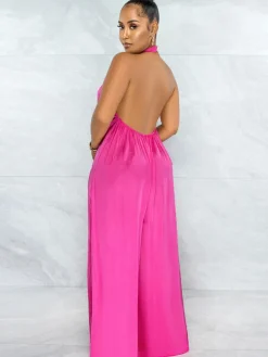 Loose Fit Halter Backless Wide Leg Jumpsuit
