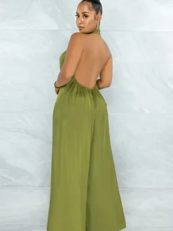 Loose Fit Halter Backless Wide Leg Jumpsuit