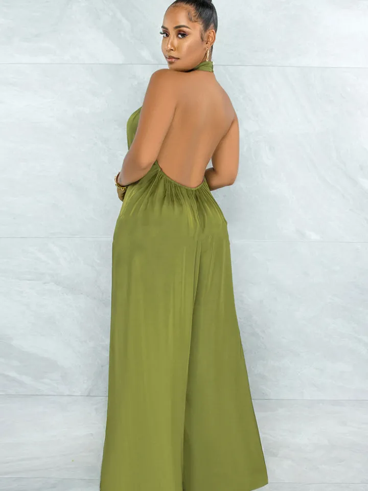Loose Fit Halter Backless Wide Leg Jumpsuit