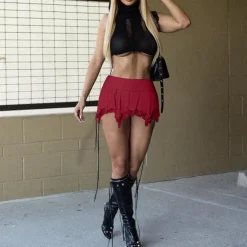 Low Waist Flowy Pleated Mini Skirts