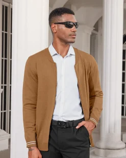 Mens Casual Stand Collar Full-Zip Jacket