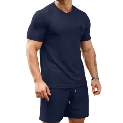 Mens Two Pieces Waffle Top Shorts Set