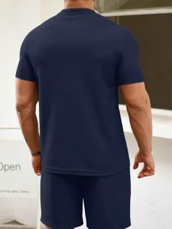 Mens Two Pieces Waffle Top Shorts Set