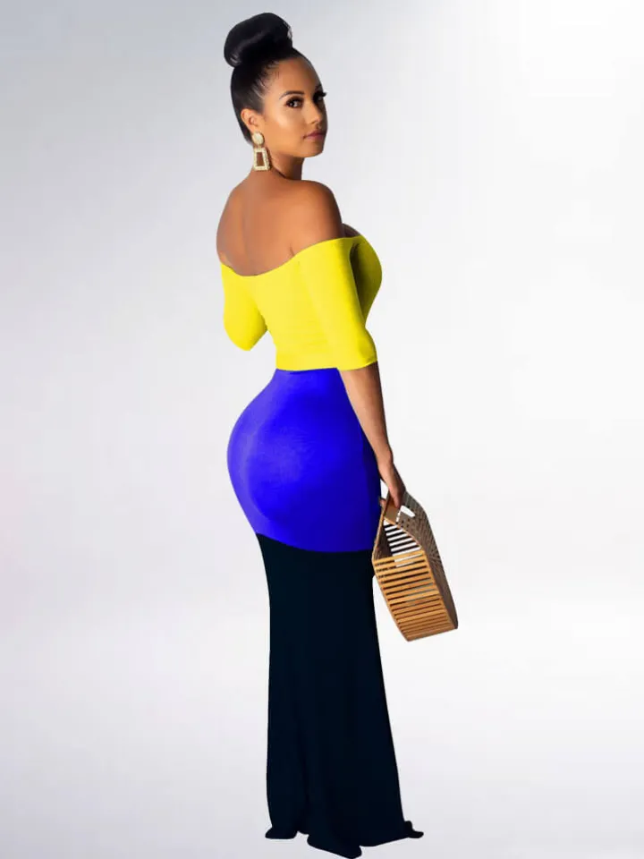 Mermaid Color Block Maxi Dress