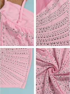 Mesh and Rhinestone Splice Halter Mini Dress