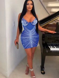 Mesh and Rhinestone Splice Halter Mini Dress