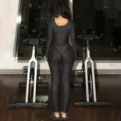Mesh Long Sleeve Bodycon Jumpsuit