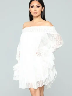 Mesh Off Shoulder Long Sleeve Mini Dress