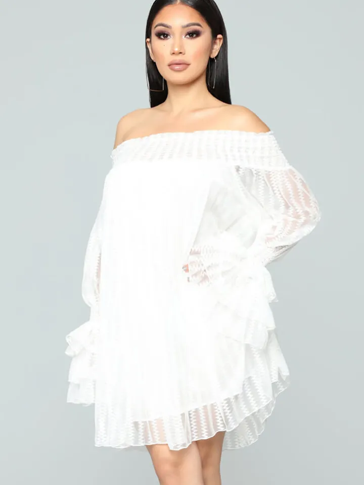 Mesh Off Shoulder Long Sleeve Mini Dress