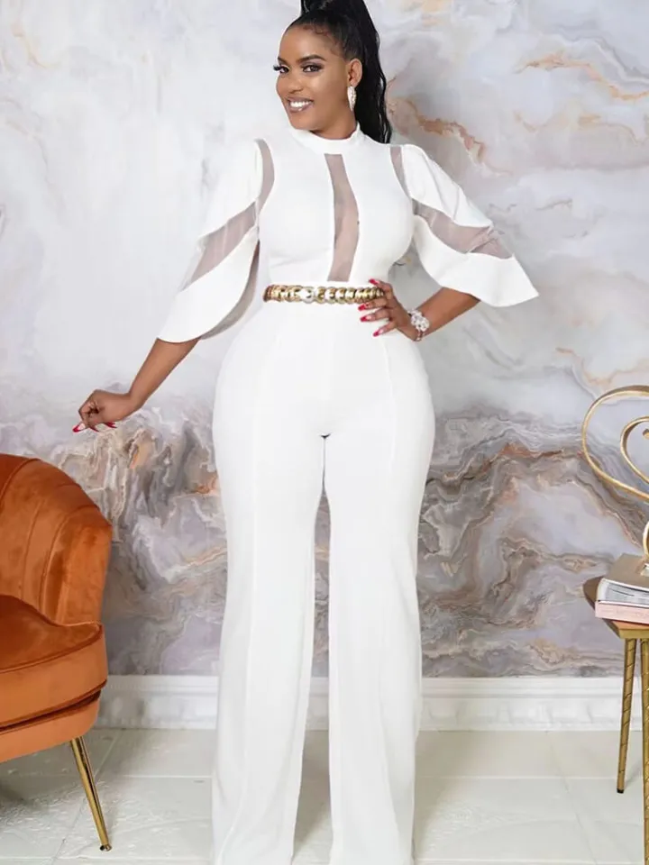 Mesh Patchwork Half Sleeve Bodycon Jumpsuit