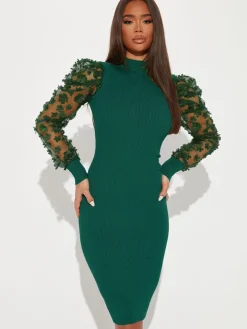 Mesh Patchwork Long Sleeve Floral Midi Dress