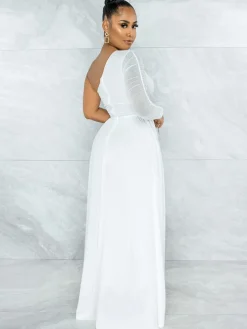 Mesh Patchwork One Shoulder Long Sleeve Jumpsuit