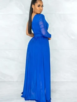 Mesh Patchwork One Shoulder Long Sleeve Jumpsuit