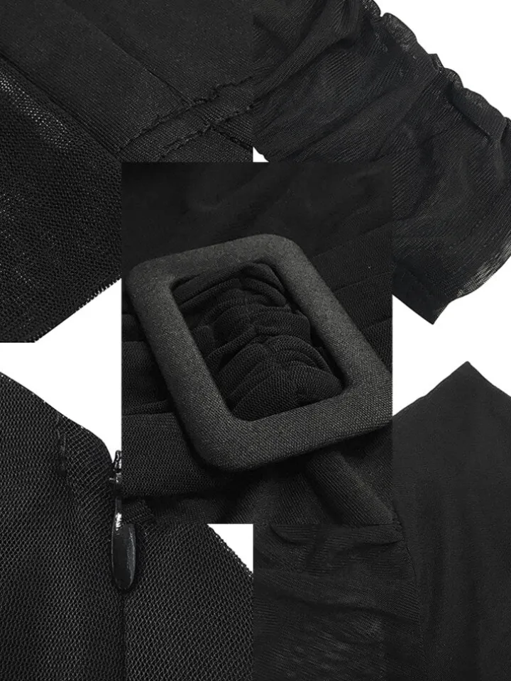 Mesh Patchwork One Shoulder Long Sleeve Jumpsuit