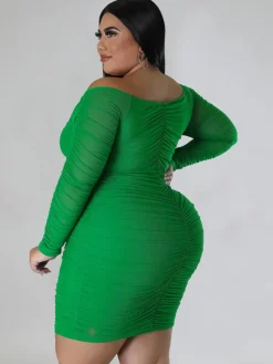 Mesh Patchwork Ruched Plus Size Mini Dress