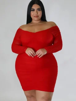 Mesh Patchwork Ruched Plus Size Mini Dress