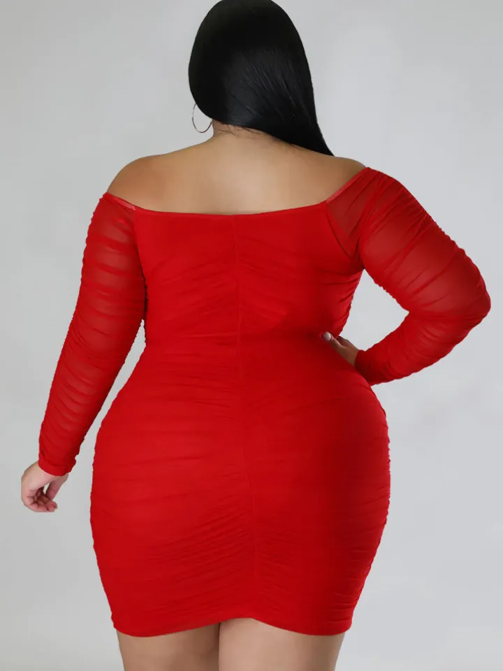 Mesh Patchwork Ruched Plus Size Mini Dress