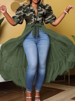 Mesh Patchwork Shirt Dress