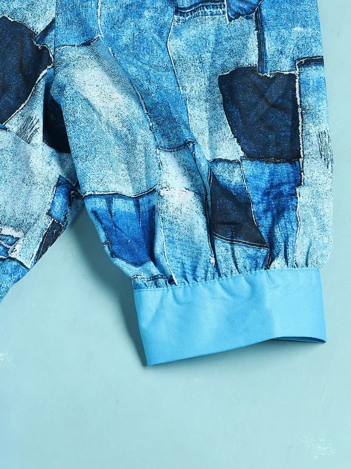 Mesh Patchwork Shirt Dress