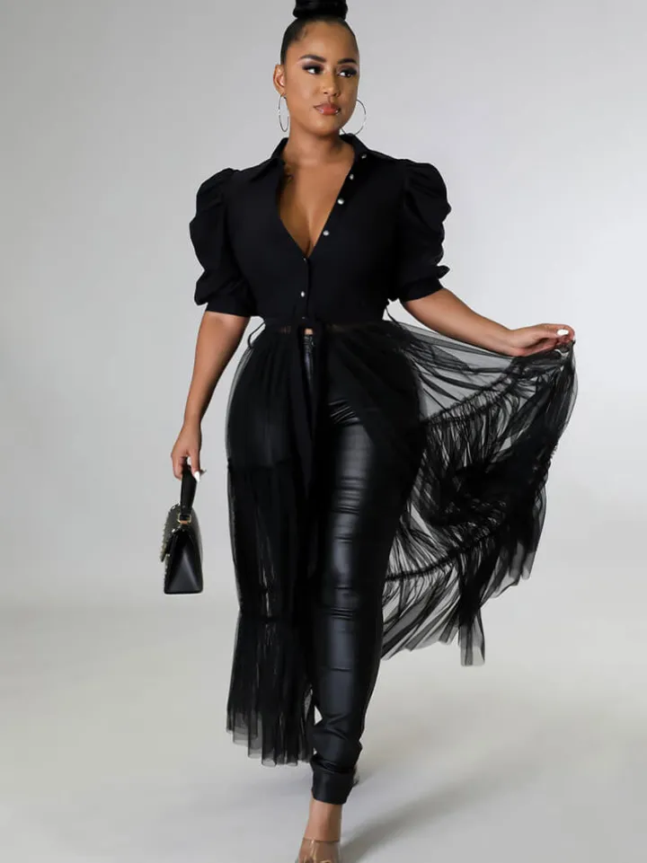 Mesh Patchwork Short Sleeve V Neck Top