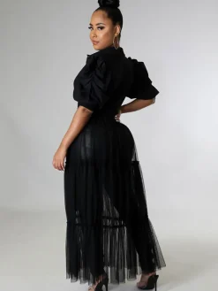 Mesh Patchwork Short Sleeve V Neck Top