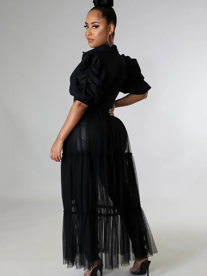 Mesh Patchwork Short Sleeve V Neck Top