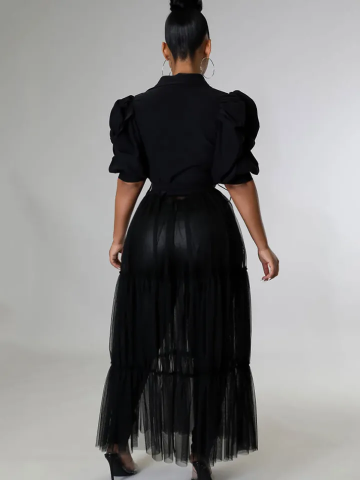 Mesh Patchwork Short Sleeve V Neck Top