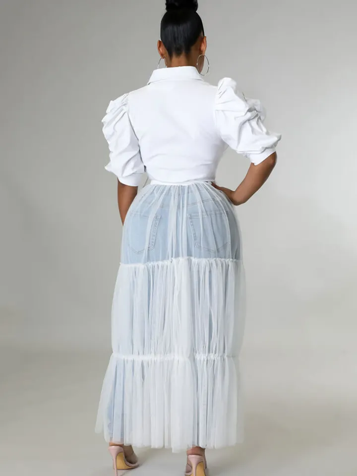 Mesh Patchwork Short Sleeve V Neck Top