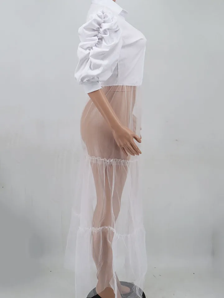 Mesh Patchwork Short Sleeve V Neck Top