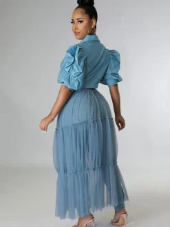 Mesh Patchwork Short Sleeve V Neck Top