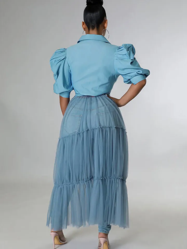 Mesh Patchwork Short Sleeve V Neck Top