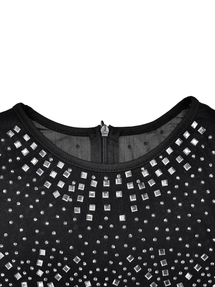 Mesh Rhinestone Sleeveless Maxi Dress